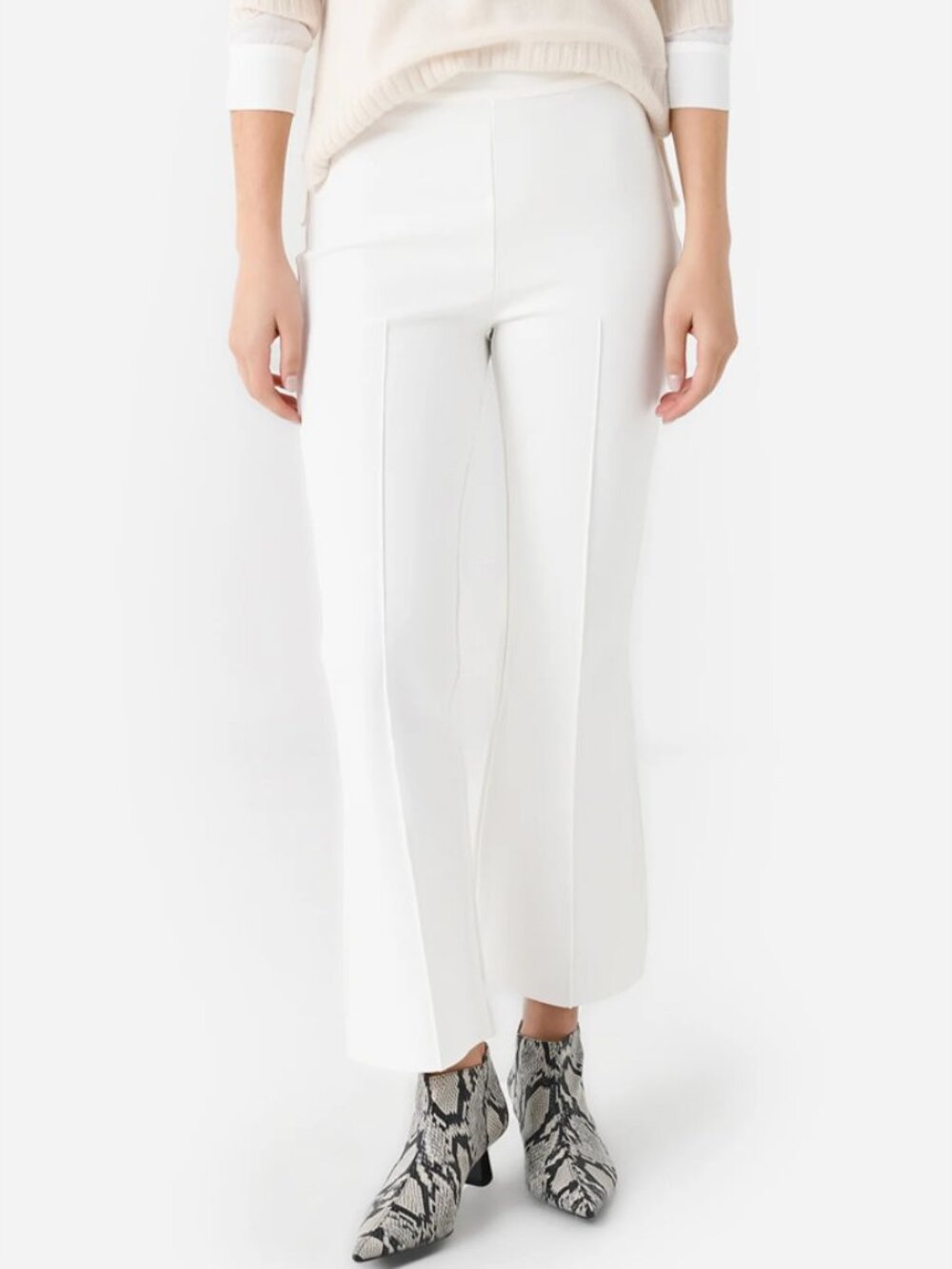 Grey/Ven Porterfield White Cropped Flare Pintuck Trousers Size SM